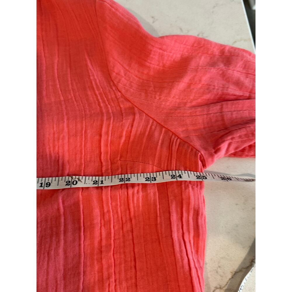 Soft Surroundings XL Coral Gauze Tunic Top Roll Tab Sleeves Boho Coastal Casual - Picture 7 of 8